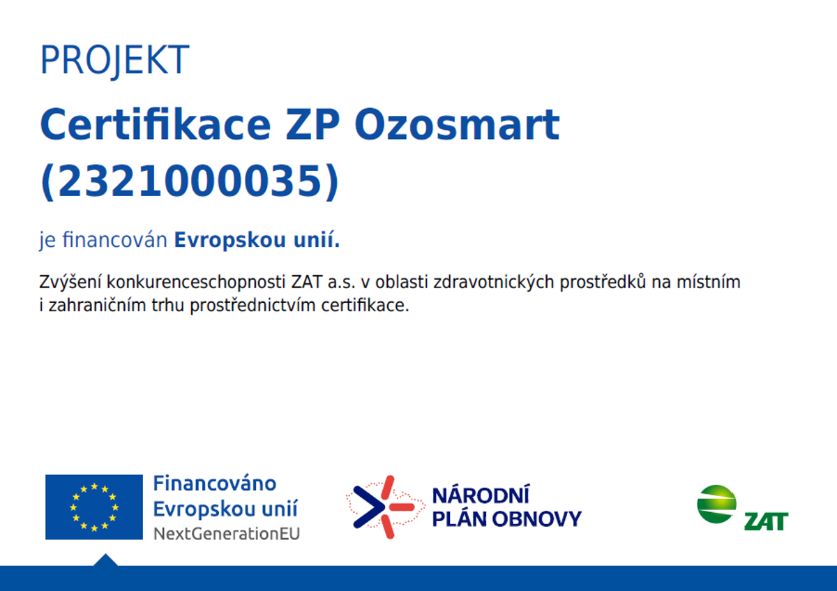 Certifikace zdravotnického přístroje Ozosmart byla spolufinancována z výzvy EU